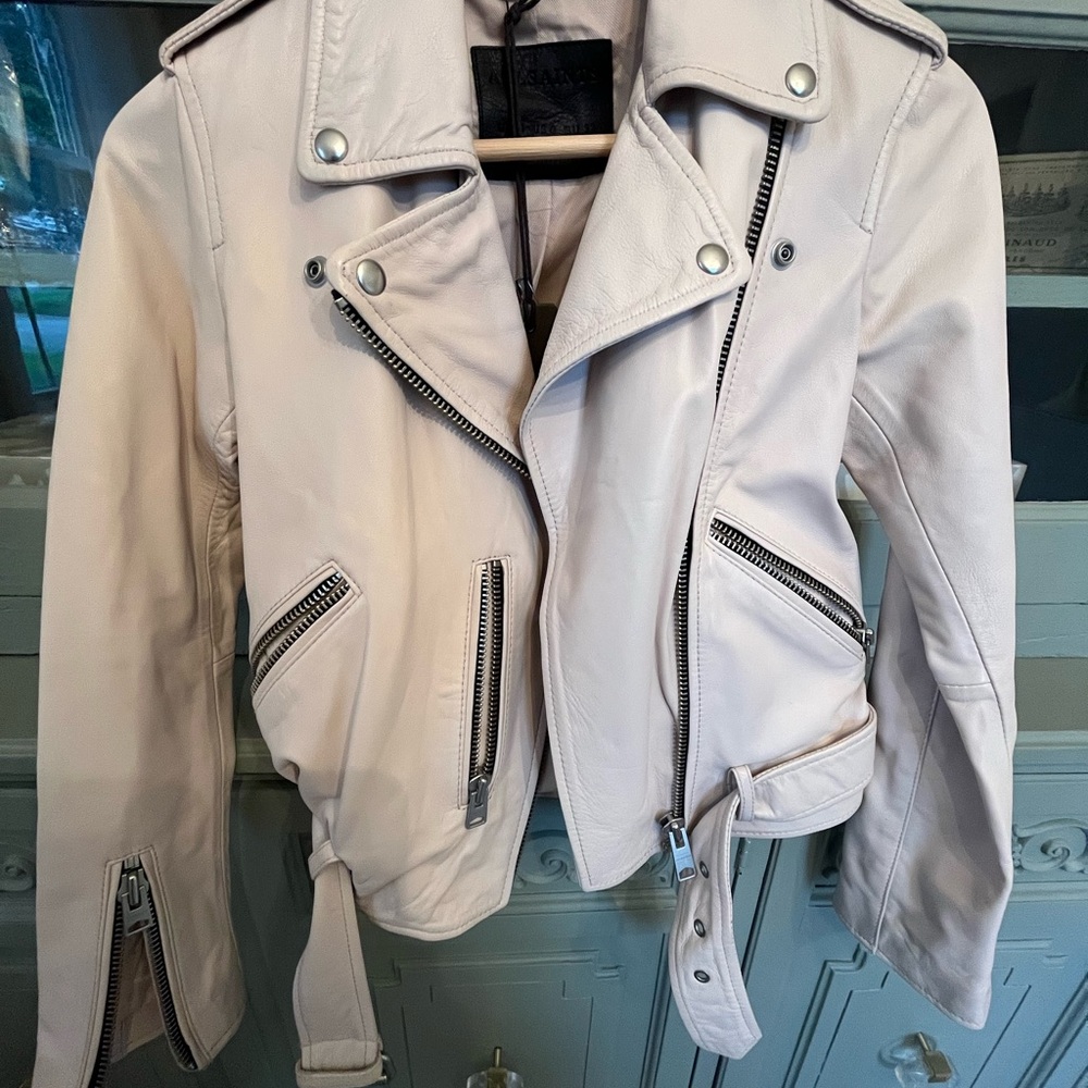 Women's All Saints light pink New Leather Jacket